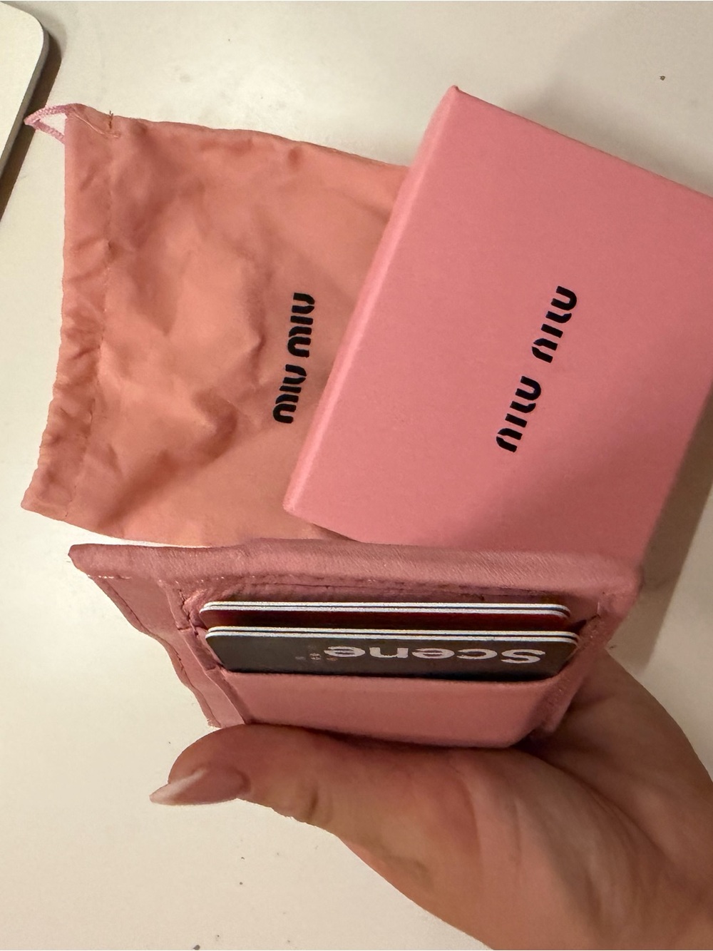 Miu Miu Blush Pink Quilted Leather Card Holder with Gold Logo - Picture 4 of 5